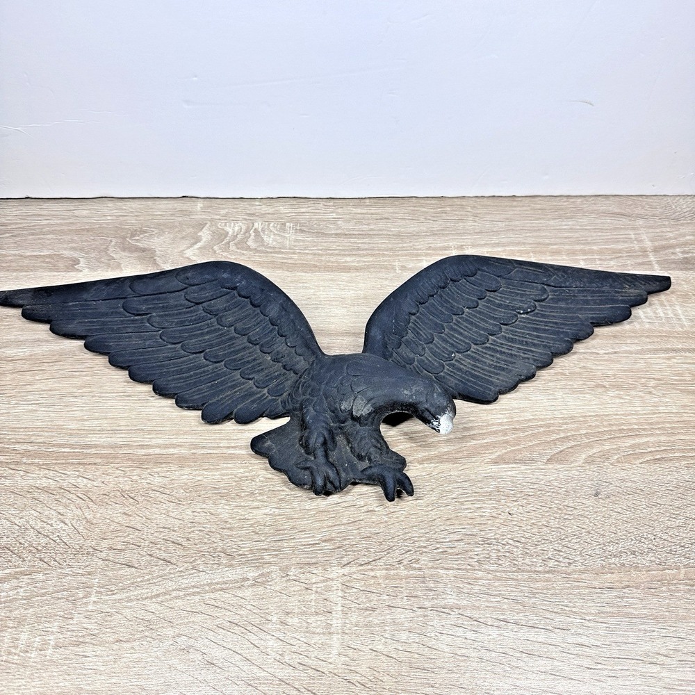 Vintage Royal Eagle Wall Plaque Black Cast Metal Americana Bird Decor 22.5"